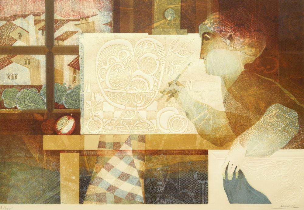 Lithograph Signed Alvar (Sunoz), 18 5/8" x 27", "Le Chevalet", #211/275. (1 of 4)