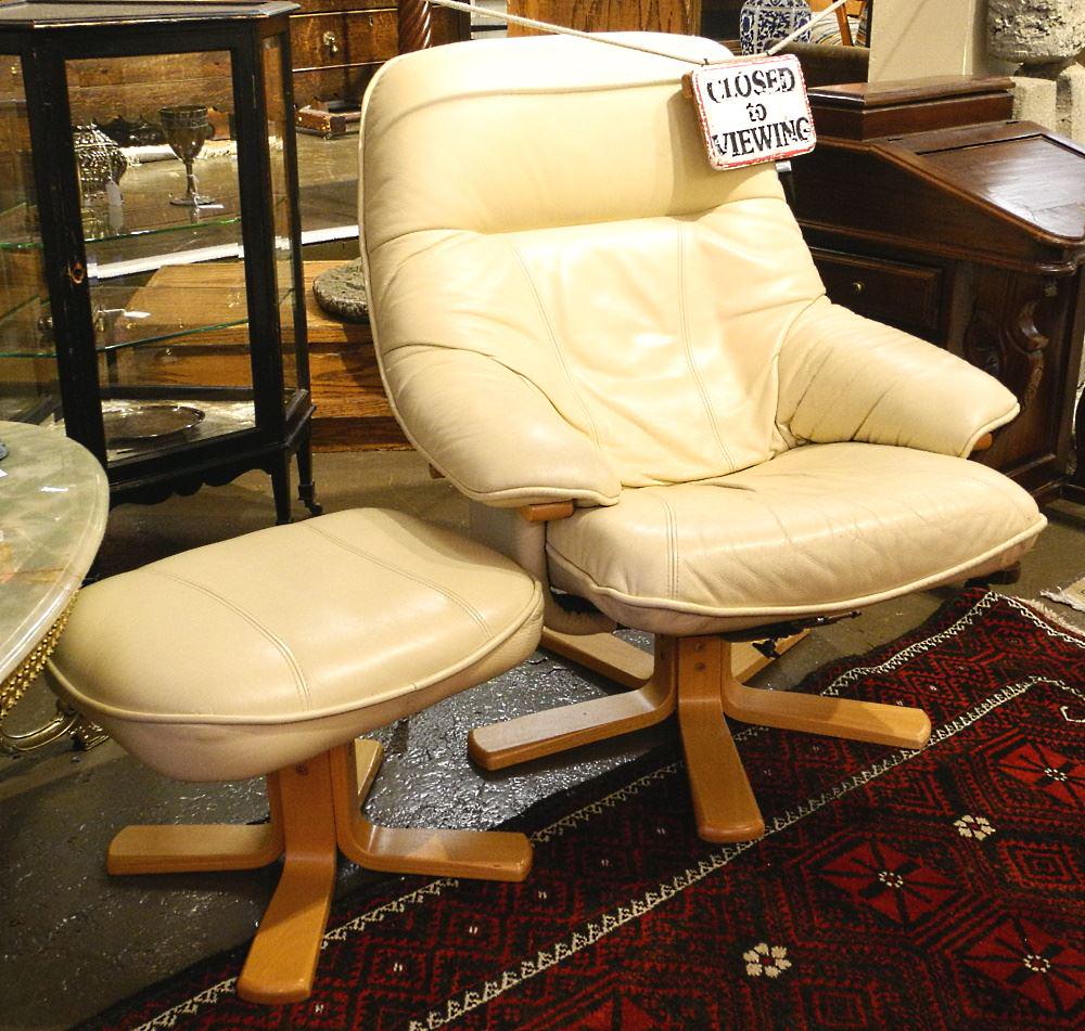 Leather Chair & Foot Stool. (1 of 1)