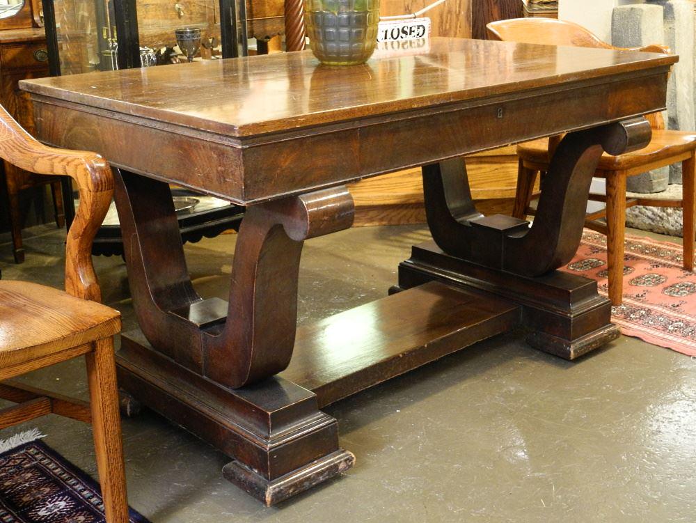 Biedermeier-Style Mahogany Library Table, 52" Wide. (1 of 3)
