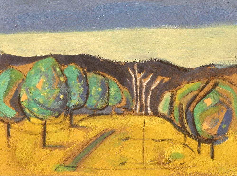Oil & Graphite on Paper Signed M. (Max) Maynard '76, 8 3/4" x 11 3/4", Untitle- Spring Trees. (1 of 5)