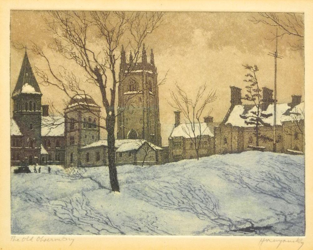 Colour Aquatint Signed (Nicholas) Hornyansky, 4 1/2" x 6", "The Old Observatory", Toning Noted: Colour Aquatint Signed (Nicholas) Hornyansky, 4 1/2" x 6", "The Old Observatory", Toning Noted