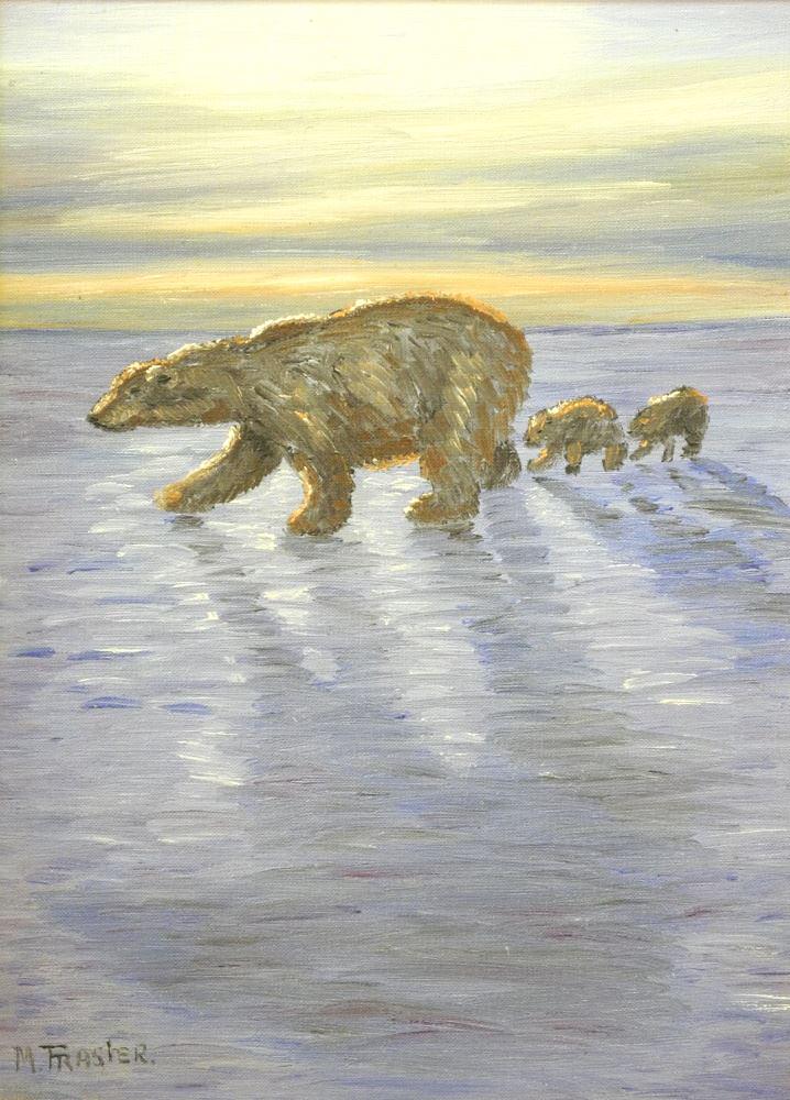 Oil on Board Signed M. Frasier, 15" x 11", "Polar Bears & Cubs". (1 of 5)