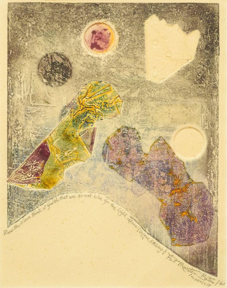 Etching Signed Pat Martin Bates /61, 8" x 6 3/8", "Does the Worm Think it Foolish". (1 of 4)