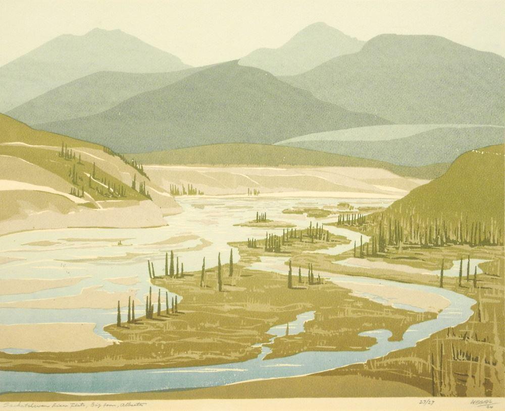 Serigraph Signed (George) Weber '60, 14 1/8" x 17 1/2", "Saskatchewan River Flat". (1 of 4)