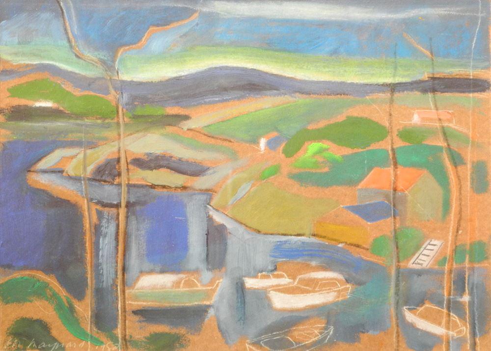 Mixed Media Signed M.(Max) Maynard 1982, 10 1/2" x 14 3/4", Untitled- Coastal Scene. (1 of 4)