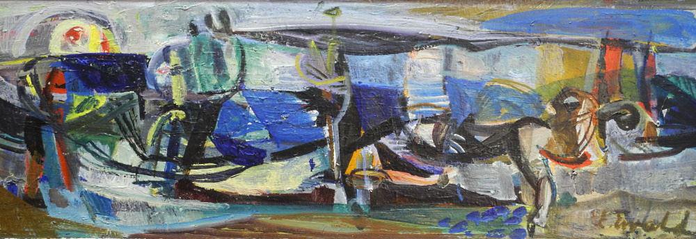 Oil on Board Signed E. (Erik) Ewald, 12 1/2" x 37 5/8", "Running on Beach in Spain". (1 of 7)