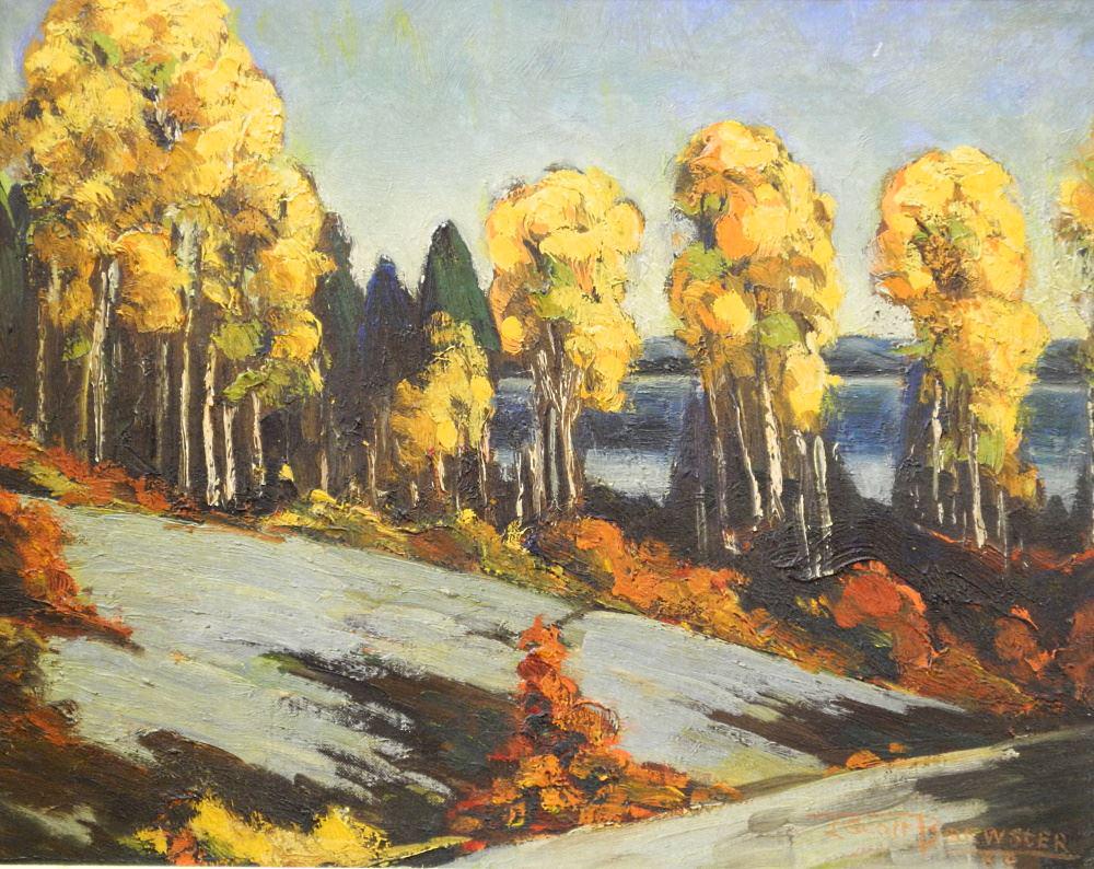 Oil on Board signed L. Scott Brewster, 16" x 20", "Autumnal Landscape". (1 of 5)