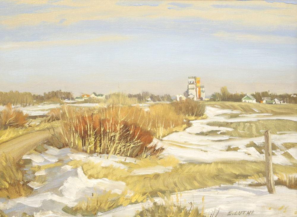 Oil on Board Signed E.(Ernest) Luthi 11 1/2" x 15 1/2", "West Approach to Foam Lake", Painted on Spo (1 of 5)