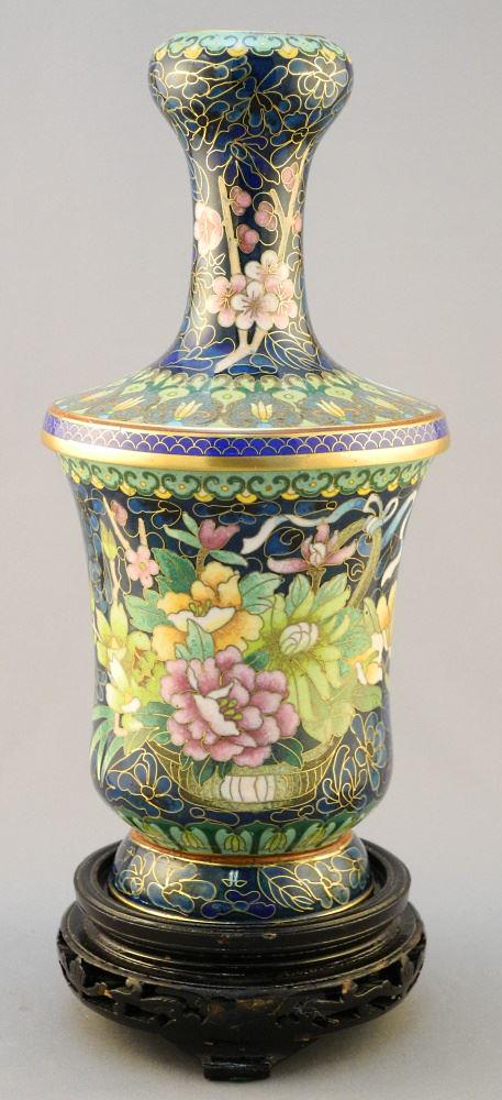 Cloisonne Vase with Garlic Head Rim, 10 1/2" High. (1 of 2)