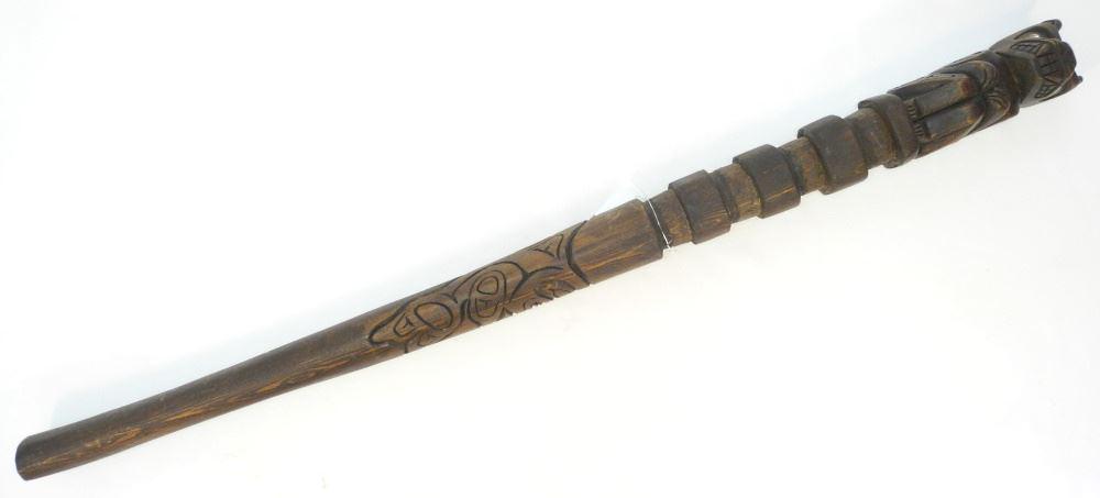Northwest Coast "Bear" Talking Stick Attributed to Narcisse, 42 1/2"L. (1 of 2)