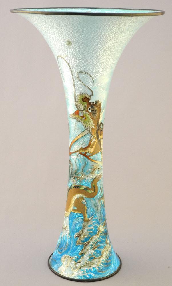 Japanese Cloisonne Vase, Style of Kumeno Teitaro, 12" High., enamel losses noted (1 of 13)