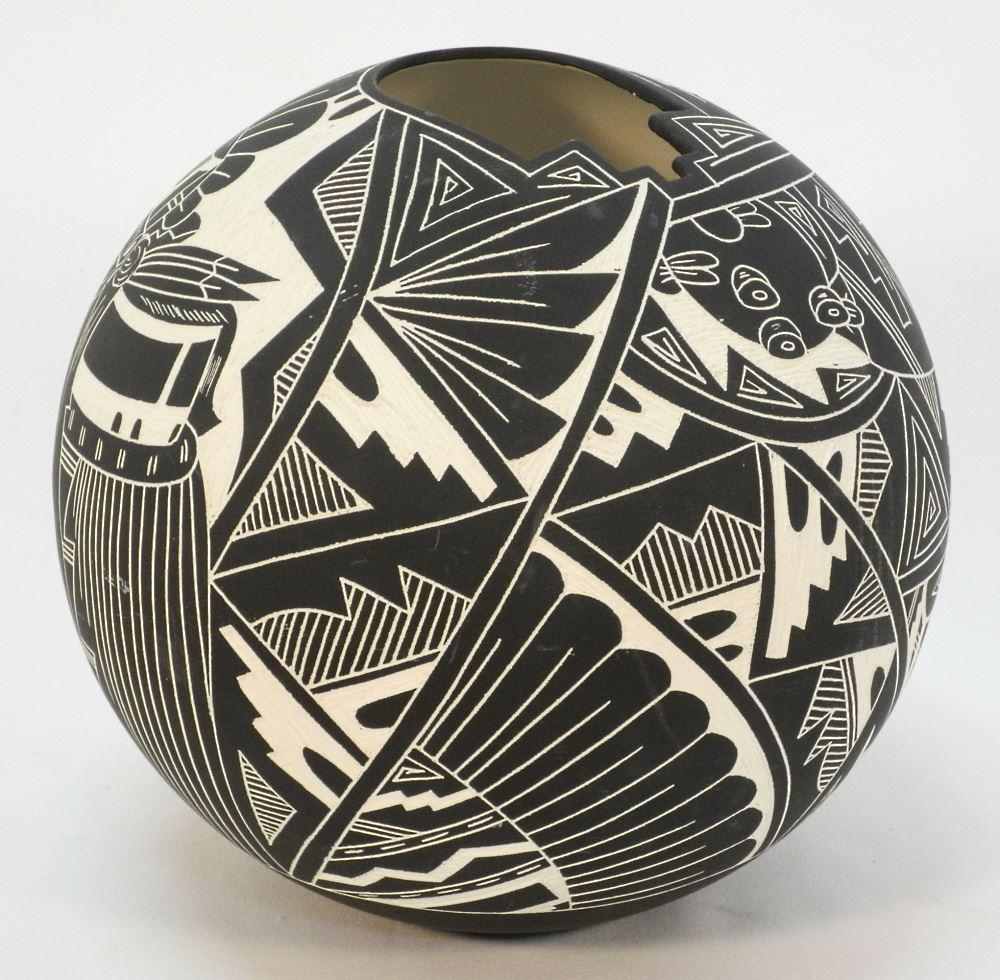 Hopi Pueblo Pottery Carved Vase Vase Monogrammed A.C. Acoma N.M., 10 3/4" (1 of 2)