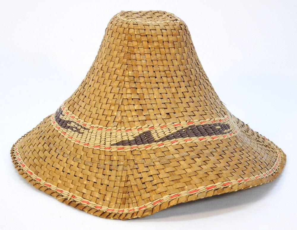 Northwest Coast Cedar Hat with Whales Motif, 8" x 14" x 15 1/2". (1 of 2)