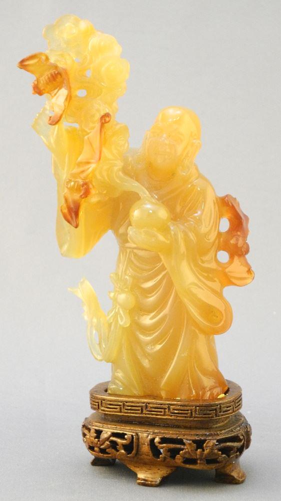 Chinese Agate "Buddha with Bats" Figure, 5" High. (1 of 3)