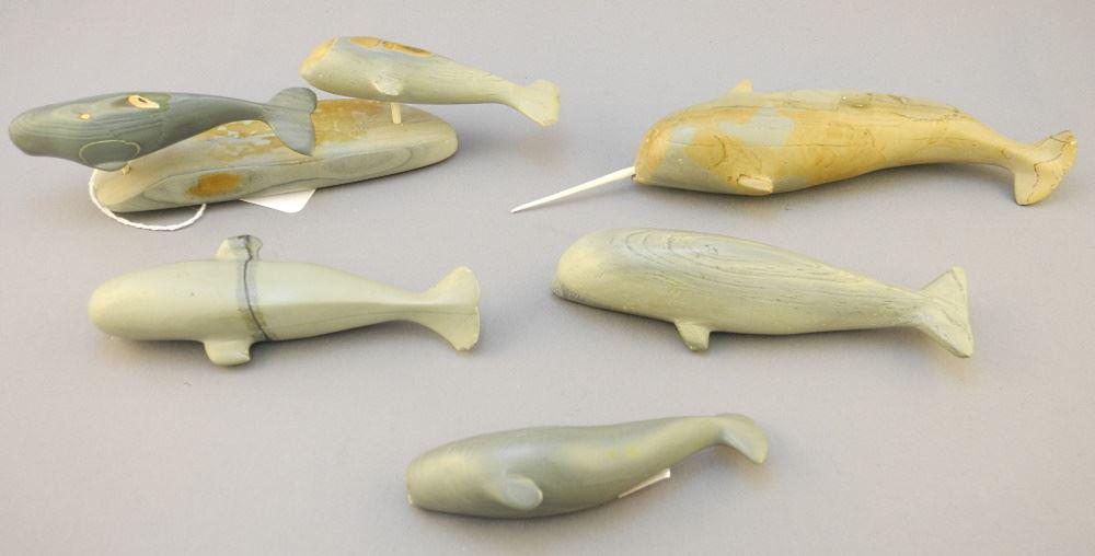 5 Inuit Stone Carvings of Whales, Largest 8 1/4" Length. (1 of 4)