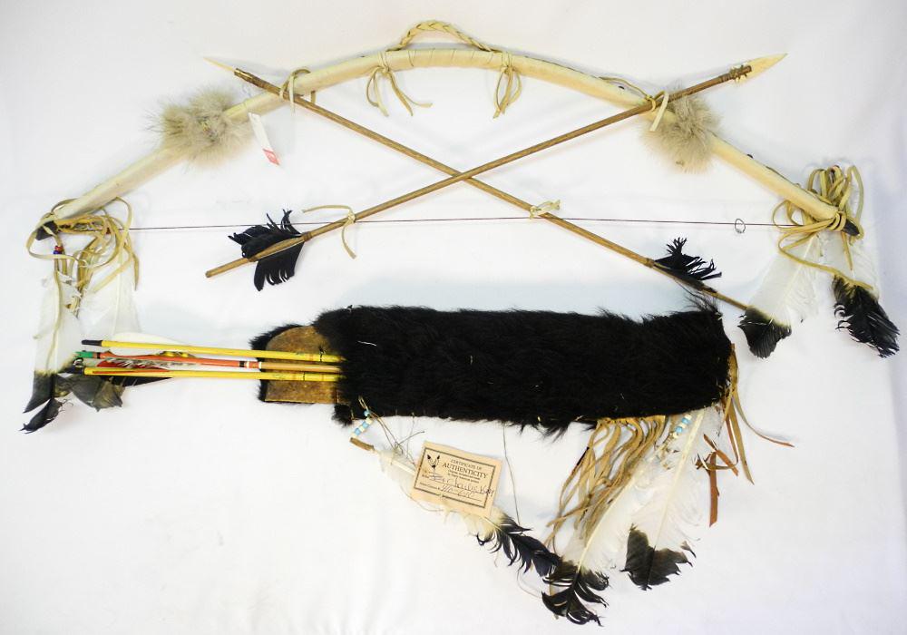 American Indigenous Bowl & Quiver of Arrows Signed with Label Charlie Kirby, No Export.: American Indigenous Bowl & Quiver of Arrows Signed with Label Charlie Kirby, No Export.