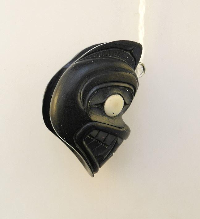 Argillite "Bear" Pendant Monogrammed R.W., 1 1/3" High.: Argillite "Bear" Pendant Monogrammed R.W., 1 1/3" High.