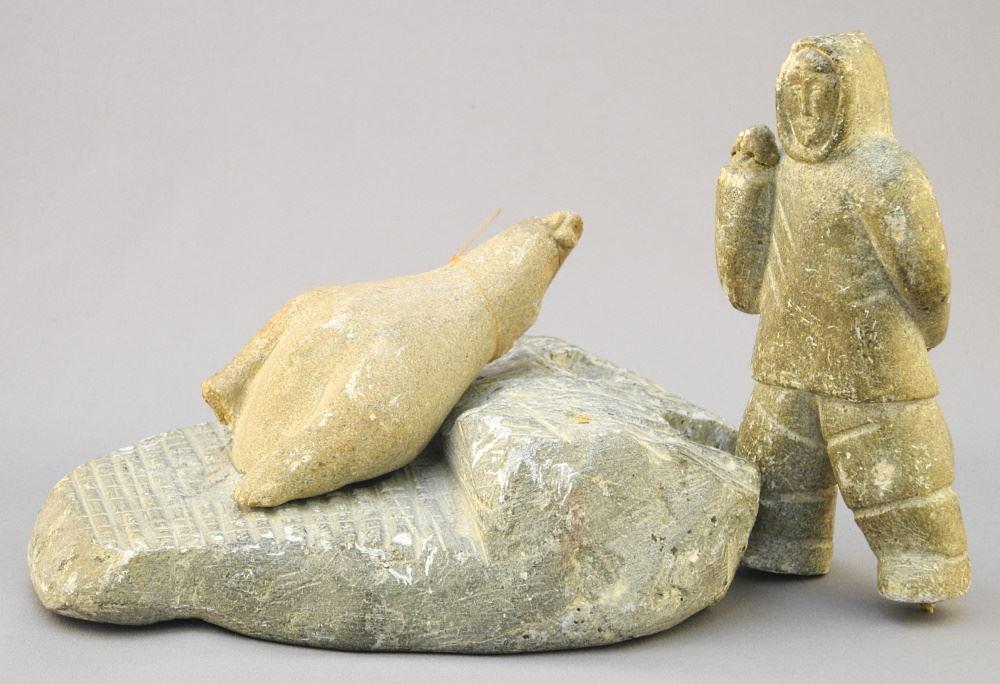 Inuit Stone Diorama, Seal Hunting Scene, 7" Length, As Found.: Inuit Stone Diorama, Seal Hunting Scene, 7" Length, As Found.