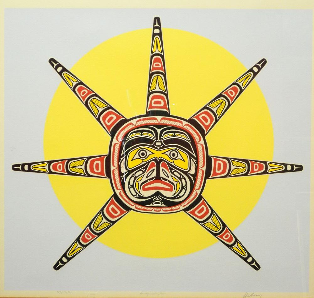 Kwagiulth Serigraph Signed J.(Jim) Jonny, 21" x 22", "Kwagiulth Sun", #751/1000/79. (1 of 4)
