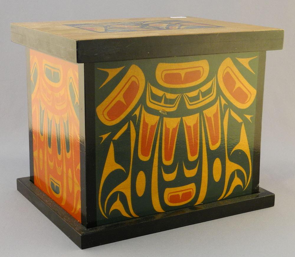 Tsimshian-Style Box Designed By Clarence A. Wells, 8" x 9 1/2" x 7 1/2", "Raven" Design. (1 of 4)