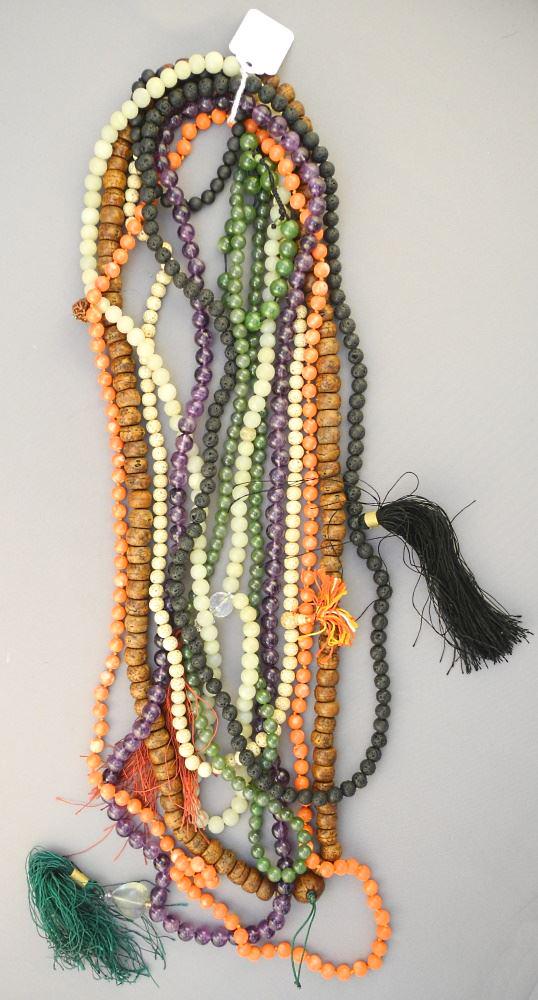 9 Various Prayer Necklaces & Bracelets: Amethyst, Hardstone, Wood, Various. (1 of 2)