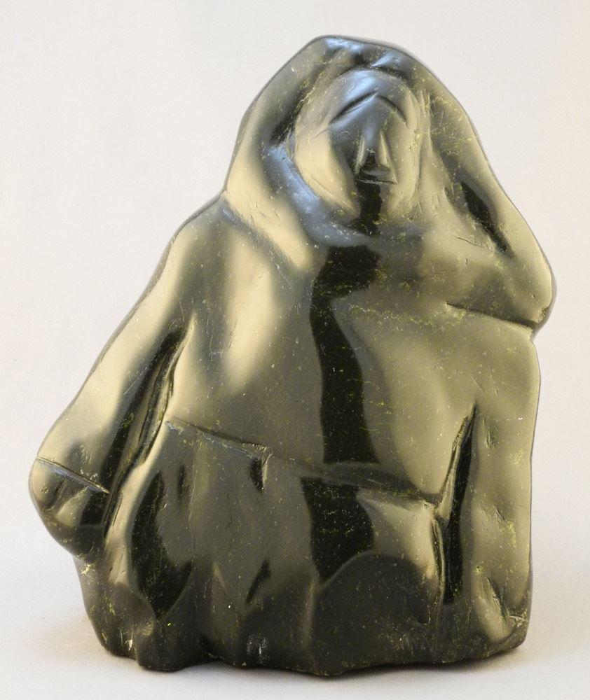 Inuit Stone carving Monogrammed AVE, 10" x 8 1/4" x 5 1/2", "Women in Amauti". (1 of 4)