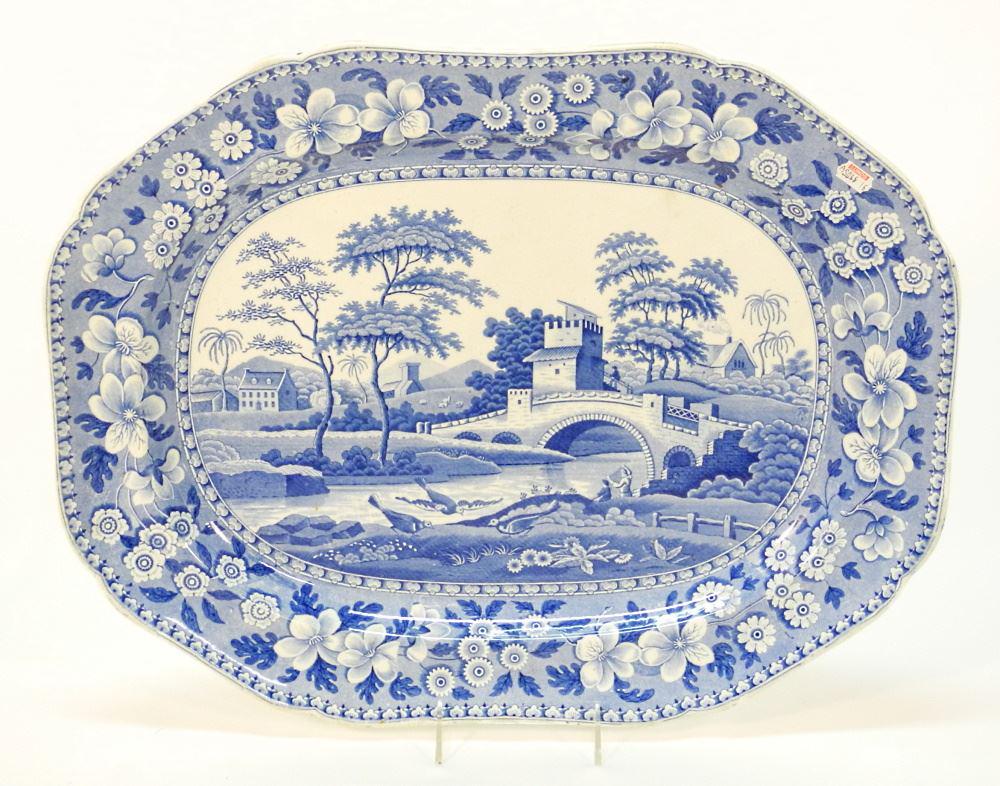 Spode Blue & White Platter, Impressed Mark, 20 1/4" Wide. (1 of 2)