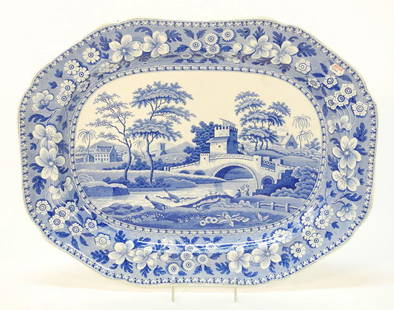 Spode Blue & White Platter, Impressed Mark, 20 1/4" Wide.: Spode Blue & White Platter, Impressed Mark, 20 1/4" Wide.
