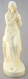 Parian Figure of a Women with Dove, Copeland Mark, 16 3/4" High, Condition Noted.: Parian Figure of a Women with Dove, Copeland Mark, 16 3/4" High, Condition Noted.