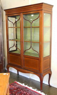 Edwardian Inlaid Mahogany Cabinet, 69" High.: Edwardian Inlaid Mahogany Cabinet, 69" High.