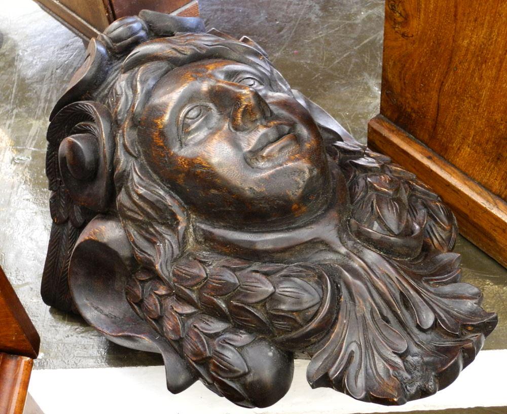 Pair of Carved Oak Portrait Architectural Features, 18" High.: Pair of Carved Oak Portrait Architectural Features, 18" High.
