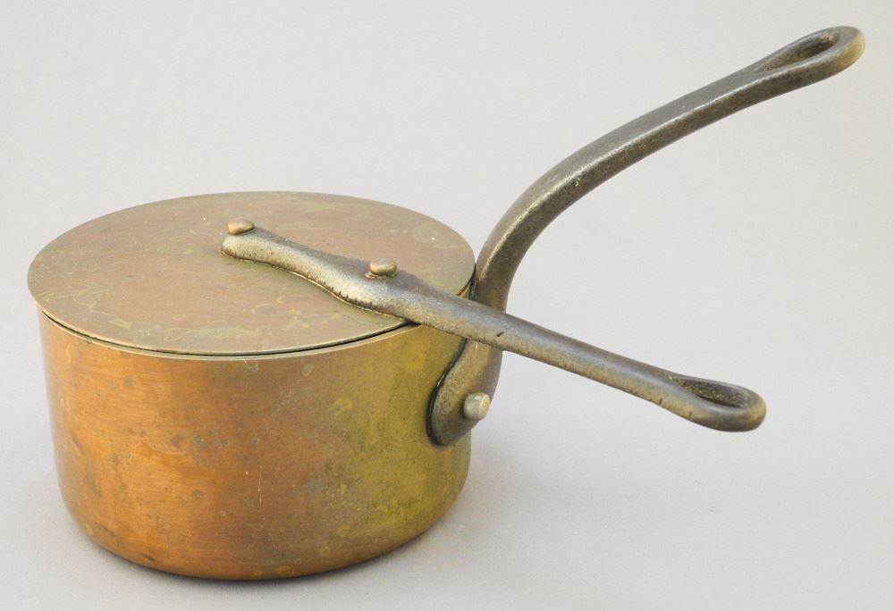French Copper Sauce Pot & Cover, 10 3/4" Length. (1 of 3)