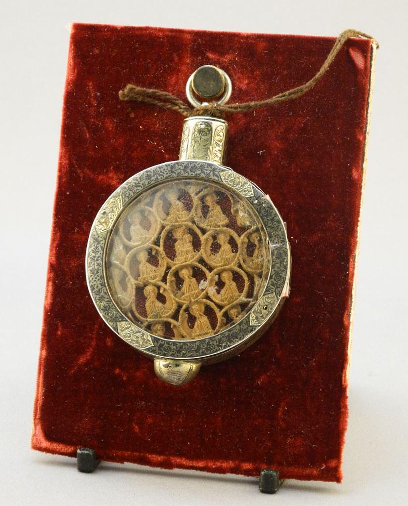 Niello Inlaid Double Glazed Reliquary, Unmarked, 3 1/8" High. (1 of 2)