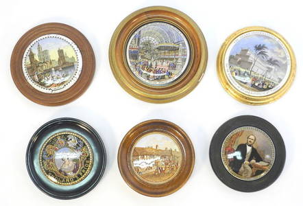 6 Prattware Lids in Frames.