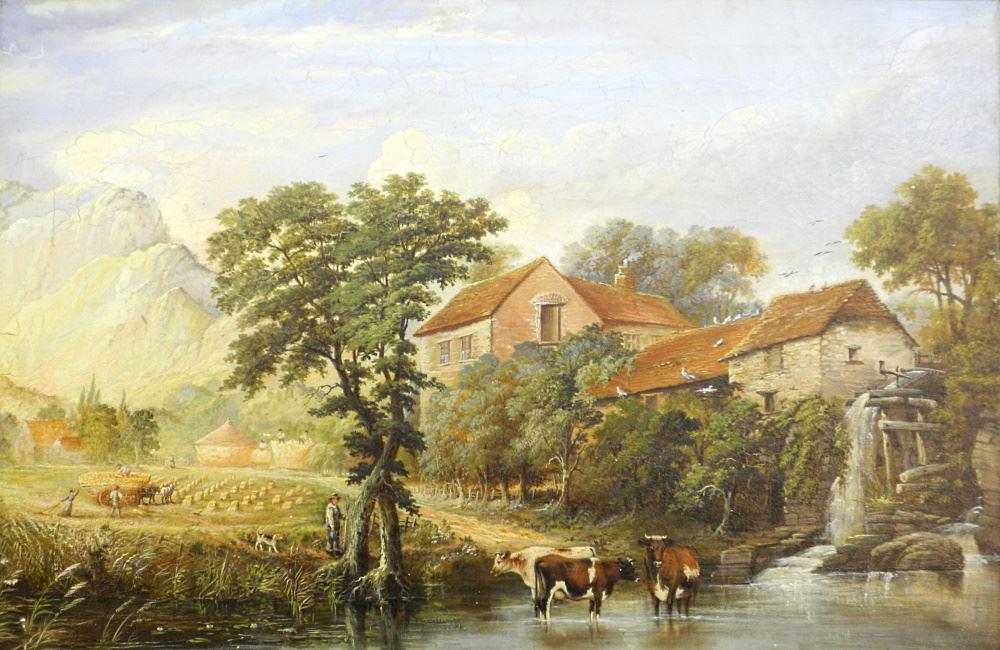 Oil on Canvas Signed J. Crawley 1884, 19 1/2" x 29 1/2", "Farmstead with Mountains". (1 of 5)