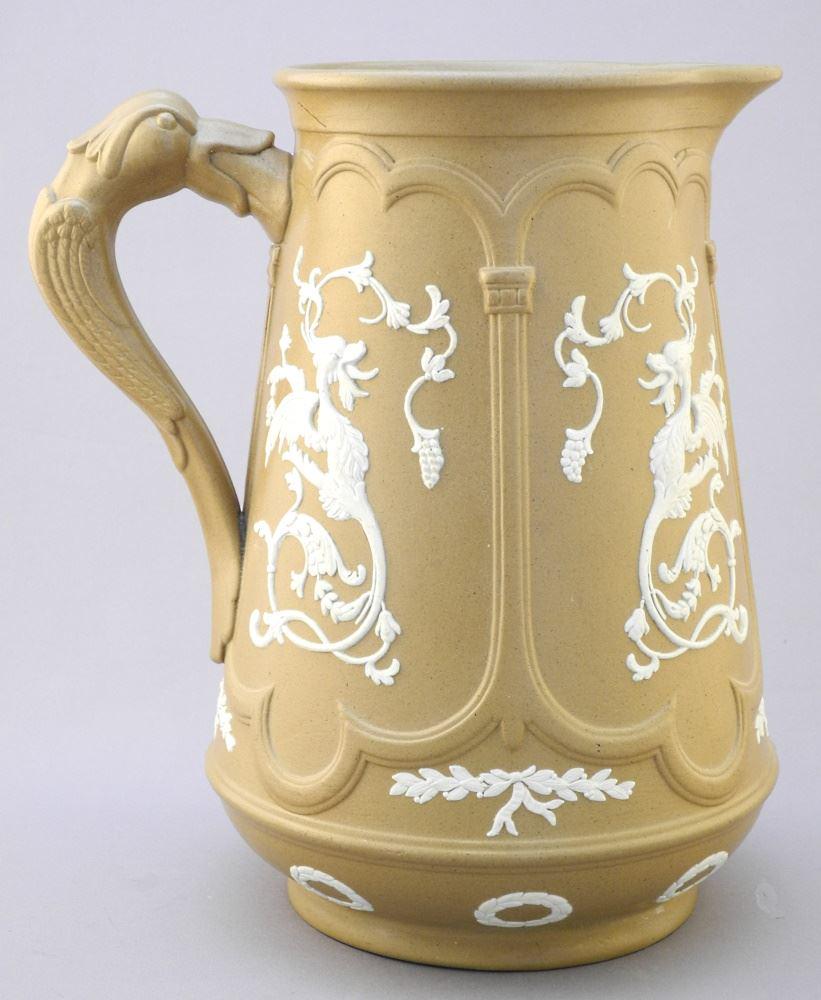 Dudson Jasperware Brown & White Pitcher with Duck Handle, 9 1/4" High. (1 of 4)