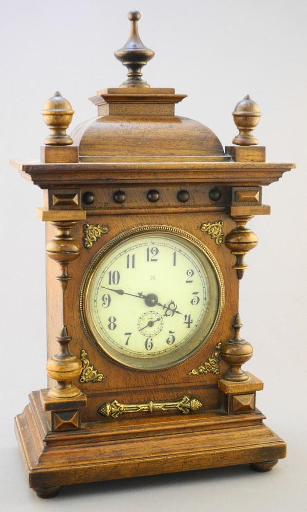 German Walnut Mantle Clock, 14 1/4" High. (1 of 4)