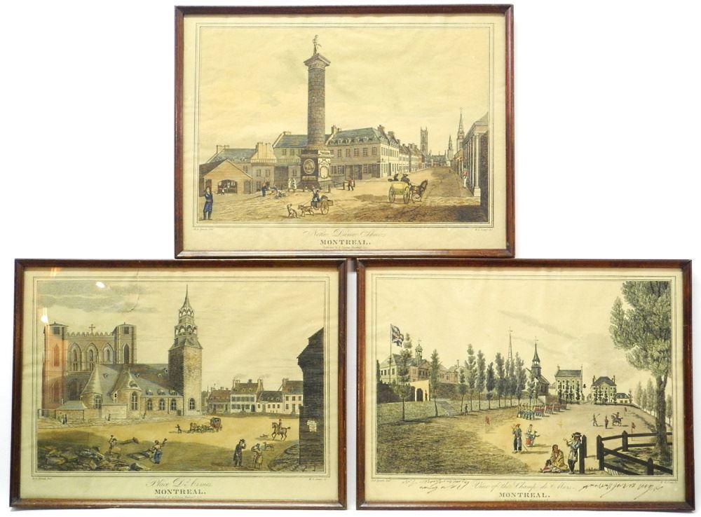 3 Hand Coloured Engravings After R.A. Sproule, 15" x 11", Untitled- Montreal Scenes.: 3 Hand Coloured Engravings After R.A. Sproule, 15" x 11", Untitled- Montreal Scenes.