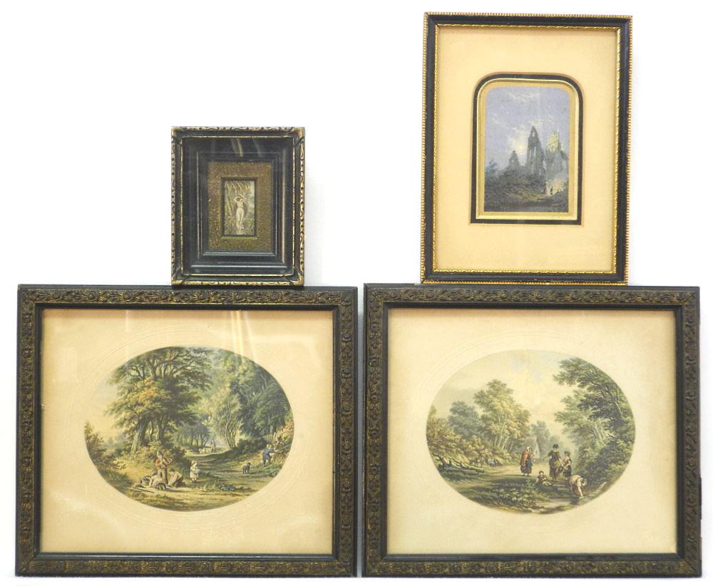 4 Various Oil Prints: 2 Baxter & 2 LeBlond, 1 3/4" - 5 3/4" High.: 4 Various Oil Prints: 2 Baxter & 2 LeBlond, 1 3/4" - 5 3/4" High.