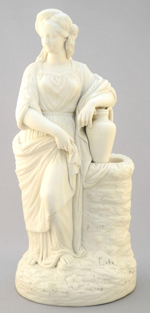 Parian Figure of a Woman at a Well, 14 1/4" High.: Parian Figure of a Woman at a Well, 14 1/4" High.