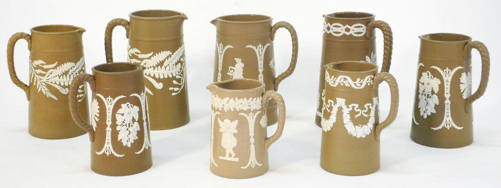 8 Dudson Jasperware Brown & White Pitchers. (1 of 3)