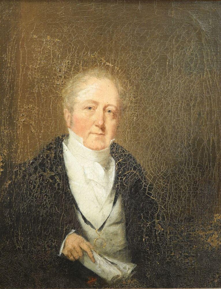 Unsigned Oil on Canvas Mounted on Board, 9 1/2" x 7 1/2", "Portrait of a Gentleman", as Found. (1 of 3)