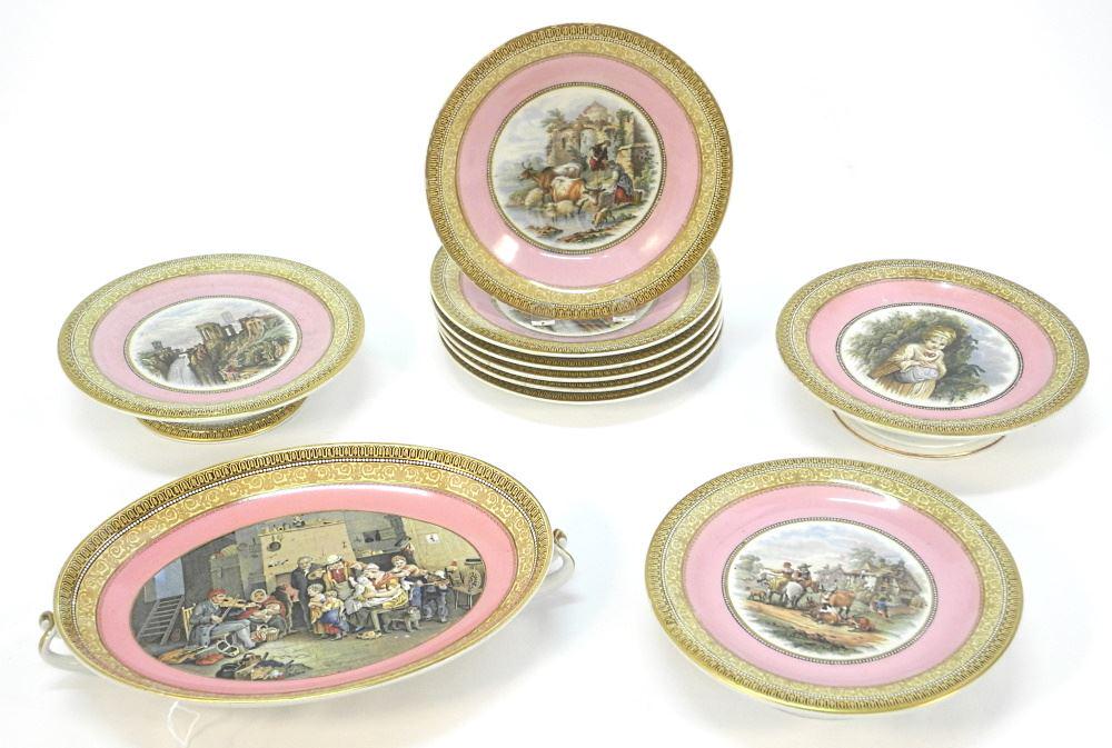 10 Pink & Gold Prattware Plates & Comports, 13 1/2". (1 of 4)