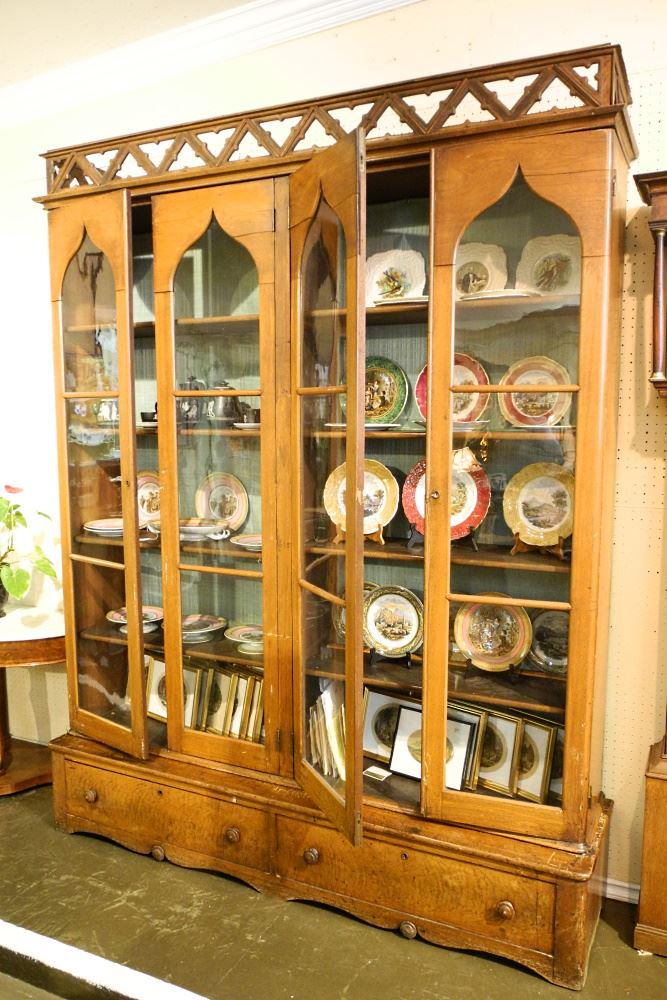19th Century Walnut Bookcase with Gothic Features, 93 1/2" X 75" x 18" (1 of 2)