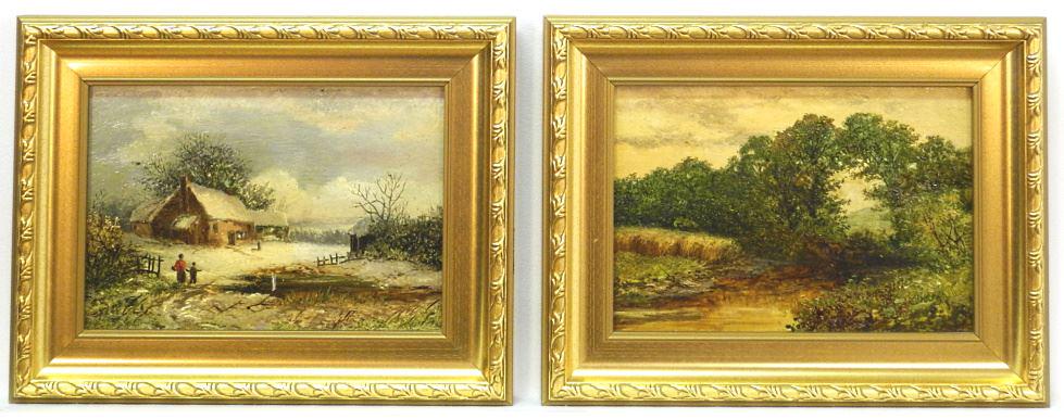 Pair of Oil on Boards, 1 Monogrammed EC'80, 4 1/2" x 6 1/2", "Winter" & Other.: Pair of Oil on Boards, 1 Monogrammed EC'80, 4 1/2" x 6 1/2", "Winter" & Other.