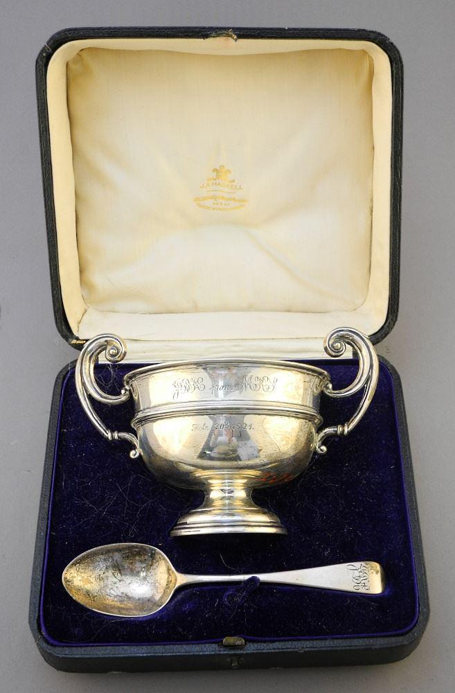 Cased Hallmarked Silver Christening Set, Differing Makers. (1 of 7)