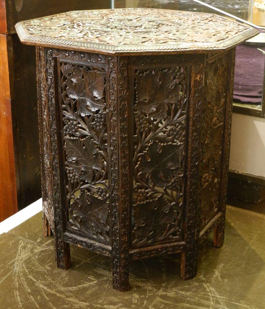 Anglo-Indian Chip Carved Folding Table, 24" High. (1 of 2)