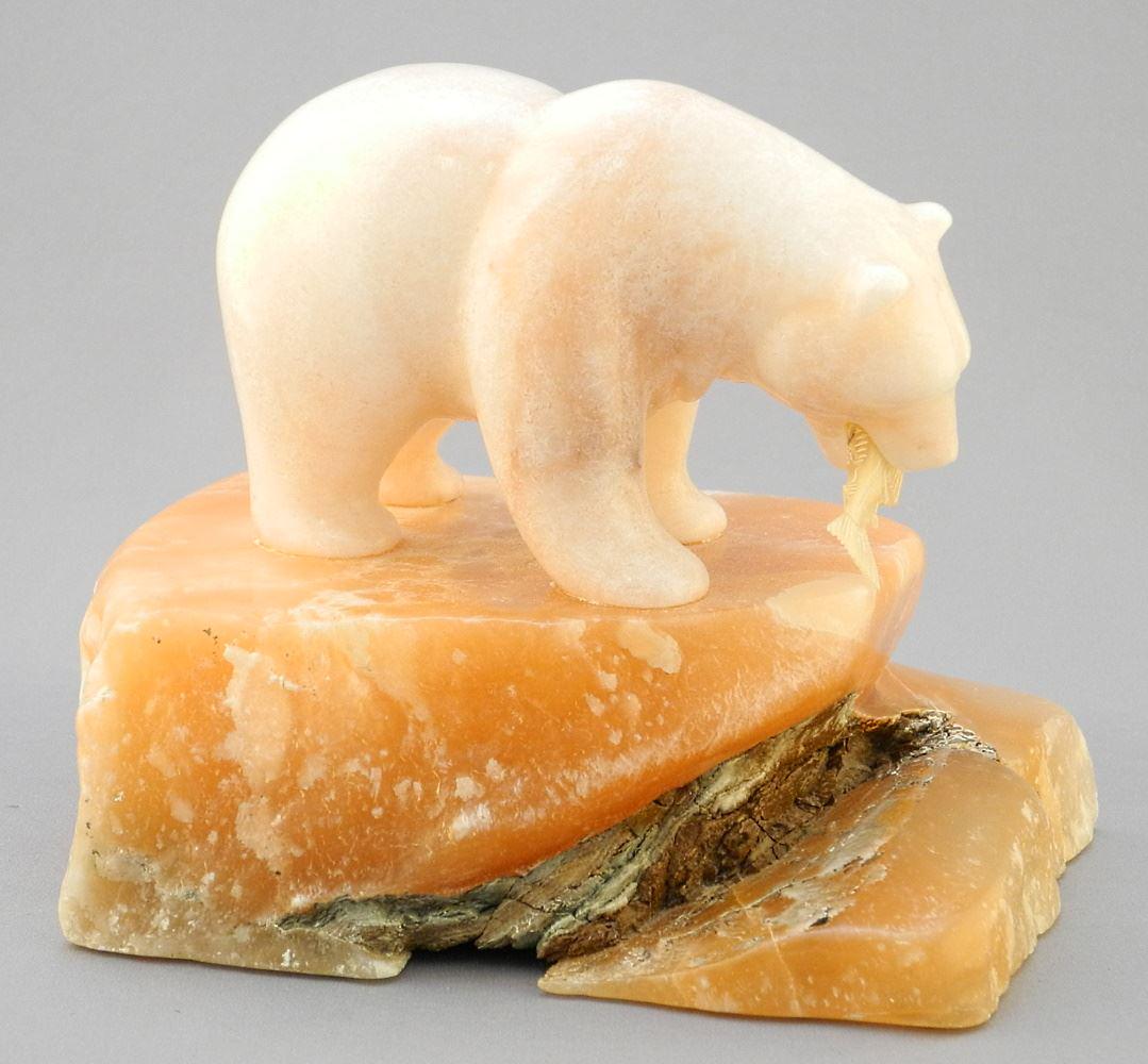 Pink Marble & Alabaster Monogrammed EL (Eddie Lee), 5 1/4" x 6 1/4 x 4 1/2", ", "Bear". (1 of 3)