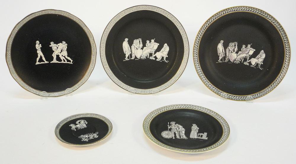 Collection of 5 Prattware "Old Greek" Pattern Plates, 9 1/2" D. (1 of 2)