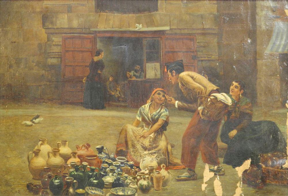 Oil on Canvas Signed John Haynes Williams 1879, 15" x 22", "Bargaining Crockery...". (1 of 8)